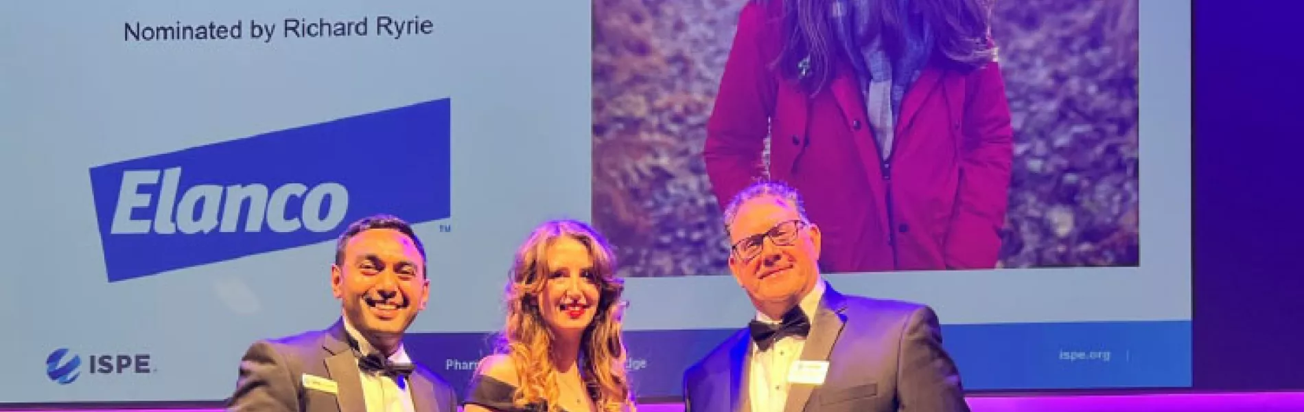 Zam Thahir, ISPE United Kingdom Emerging Leaders Chair, Jodie Winder, winner of a 2021 UK EL Award, and Thomas Hartman, CEO and President, ISPE.